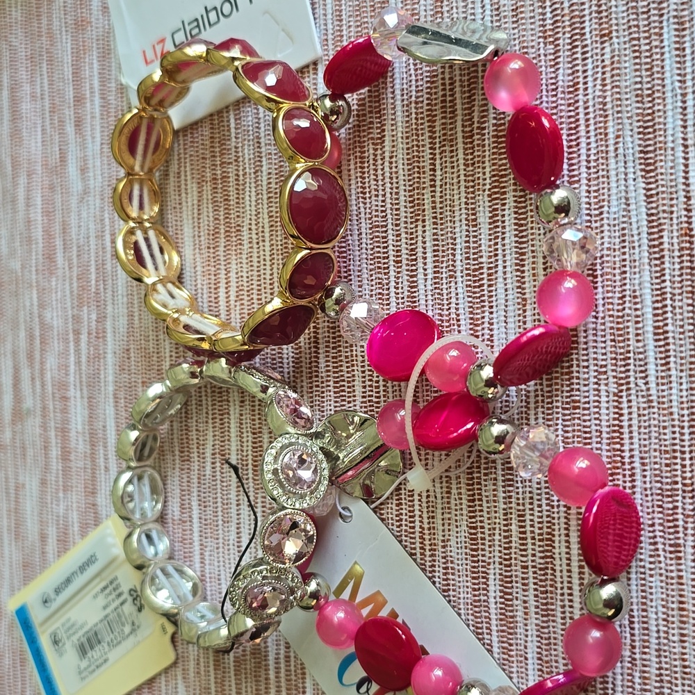 LIZ MONET MIXIT BRANDS WOMEN'S FASHION JEWELRY BUNDLE OF PINK STRETCH BRACELETS